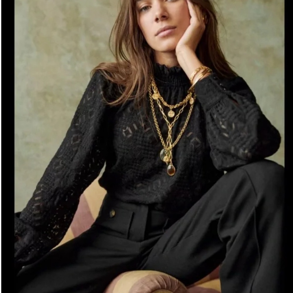Sezane Shona Black Lace Blouse